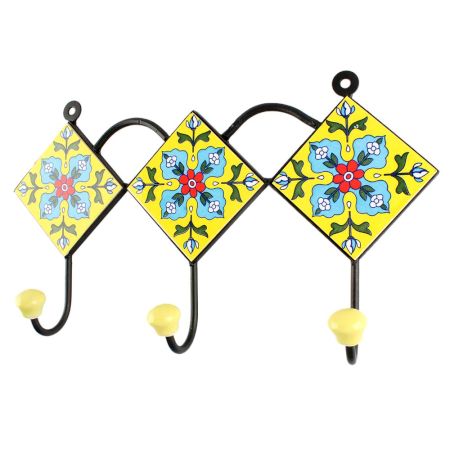Yellow Floral Ceramic Tile Hook